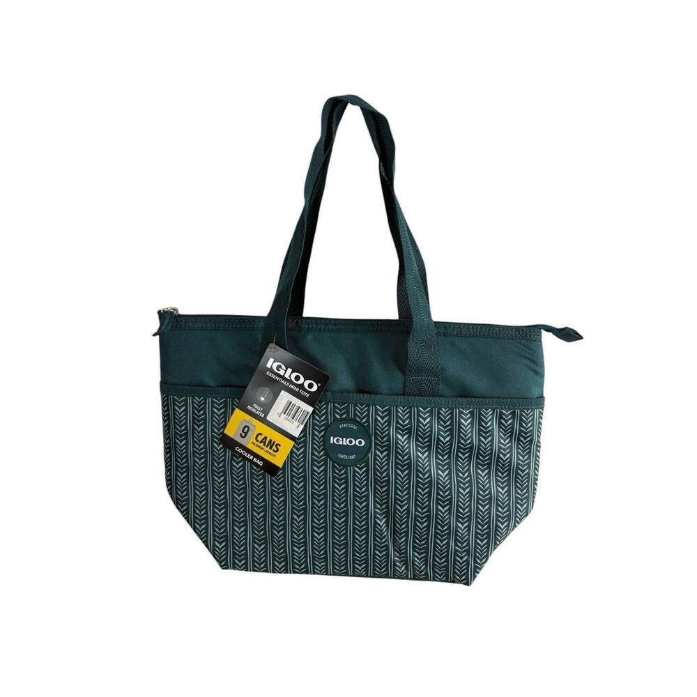 Igloo Mini Essential Tote Cooler Bag 9 Can Insulated Lunch Teal Geometric NEW